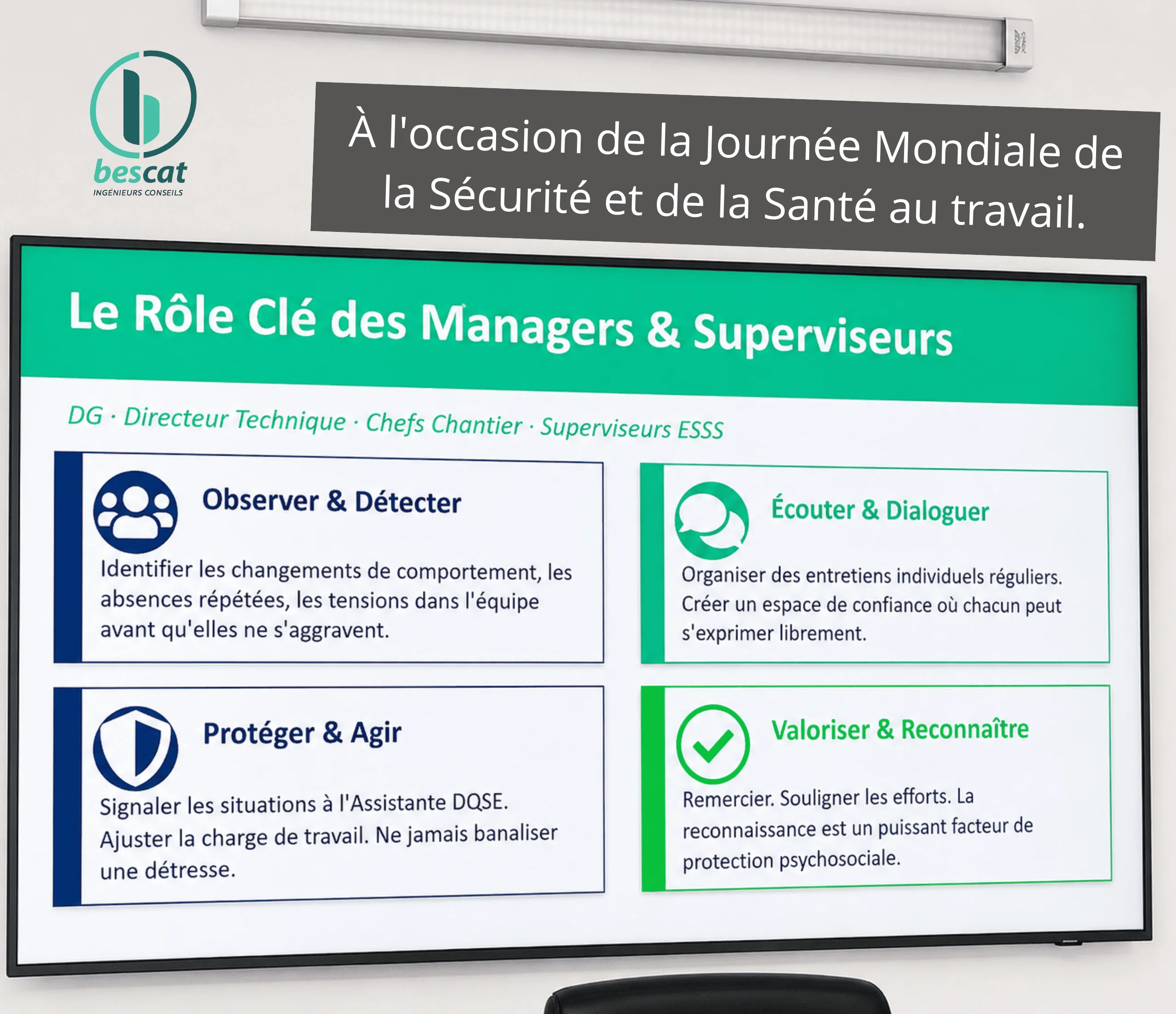 Journée Mondiale de la Sécurité et de la Santé au Travail : Agir pour un Environnement Psychosocial Sain chez Bescat Group